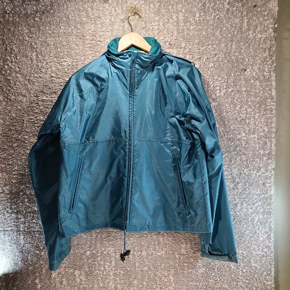 Vintage LL BEAN Jacket Womens Large Teal Green Windbreaker Soft Shell Full Zip